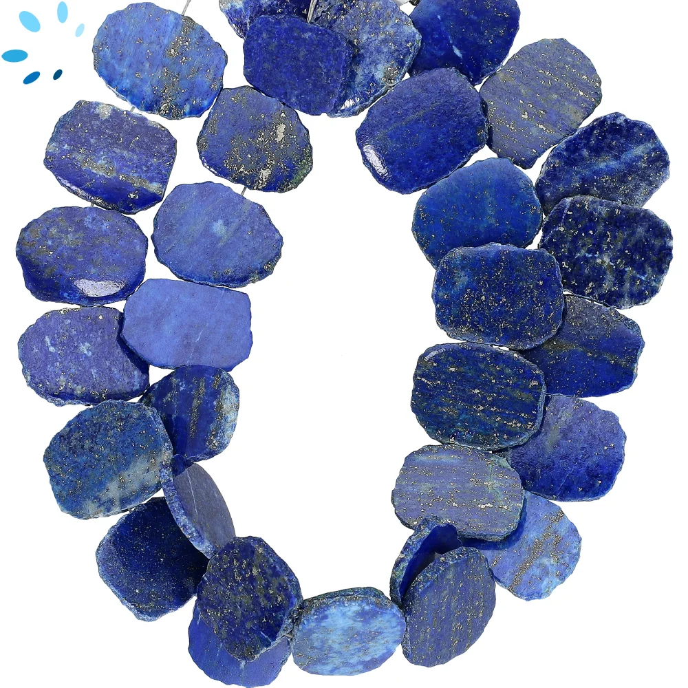 Lapis Smooth Slice Center Drilled Beads 17x10mm - 8 Inch Strand