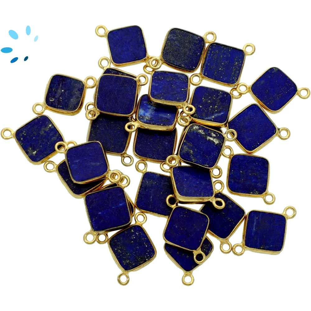 Lapis Square Bezel Connector 12mm - 18k Gold Plated Sterling Silver - Set of 4