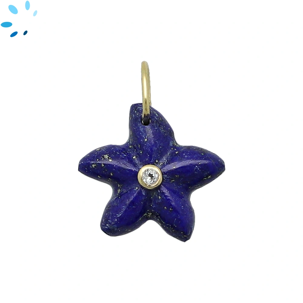 Lapis & White Topaz Starfish Inlay Pendant Charm 15-16mm - 18k Gold Plated Sterling Silver - Set of 2
