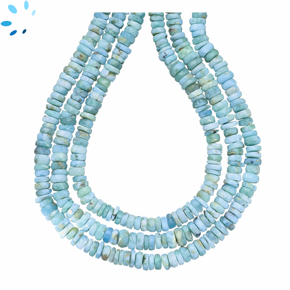 Larimar Faceted Heishi Center Drilled Beads 6mm - 13 Inch Strand