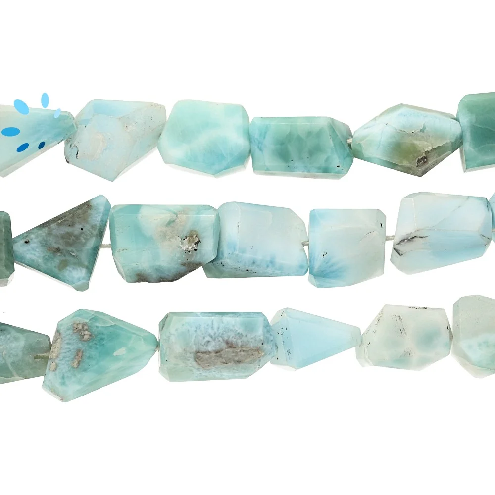 Larimar Faceted Nuggets Top to Bottom Drilled Beads 12x9mm - 14 Inch Strand