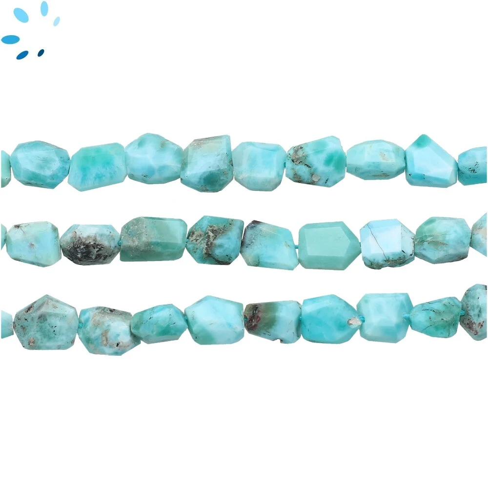 Larimar Faceted Nuggets Top to Bottom Drilled Beads 9x6mm - 14 Inch Strand