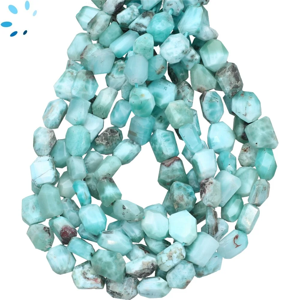 Larimar Faceted Nuggets Top to Bottom Drilled Beads 9x6mm - 8 Inch Strand