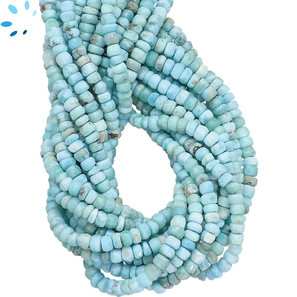 Larimar Faceted Rondelle Center Drilled Beads 4.5mm - 14 Inch Strand