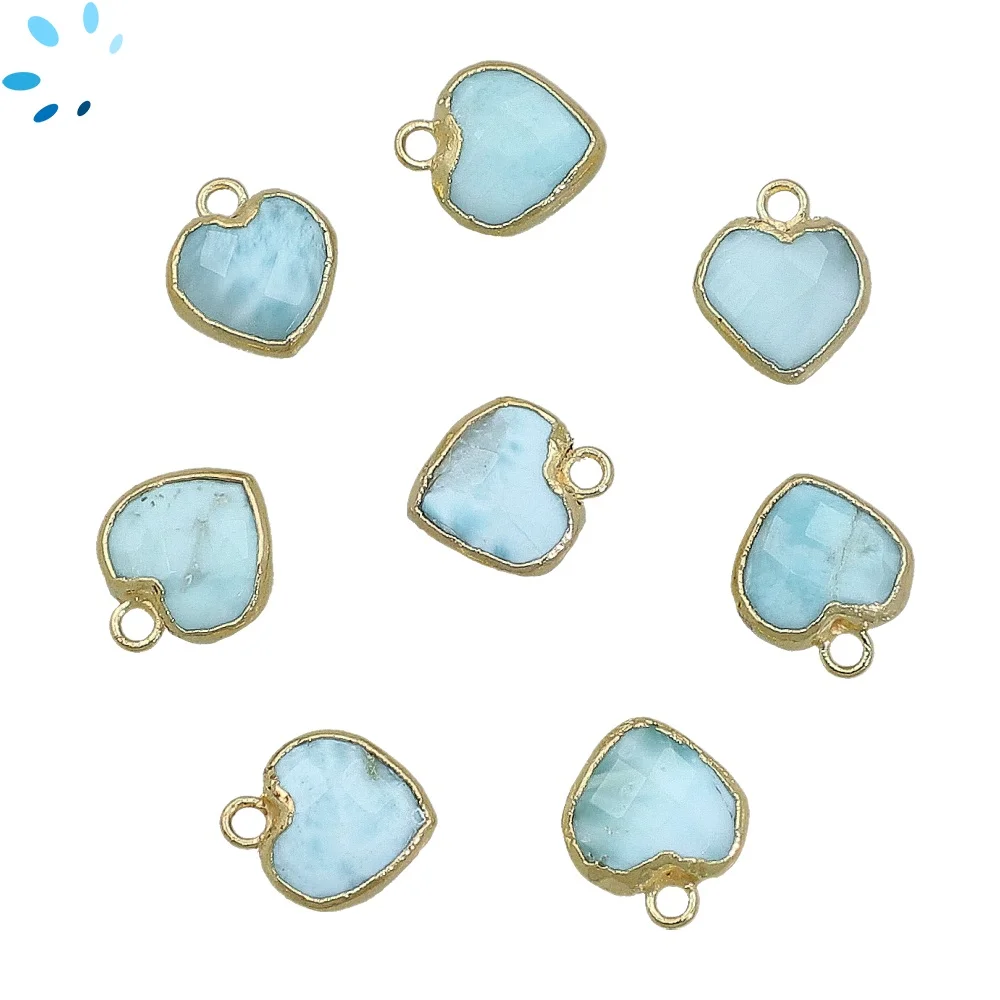 Larimar Heart Pendant Charm 9mm 18k Gold Electroplated - Set of 4