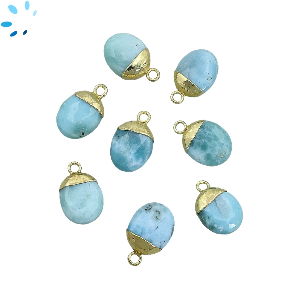 Larimar Oval Pendant Charm 10x8mm 18k Gold Electroplated - Set of 4