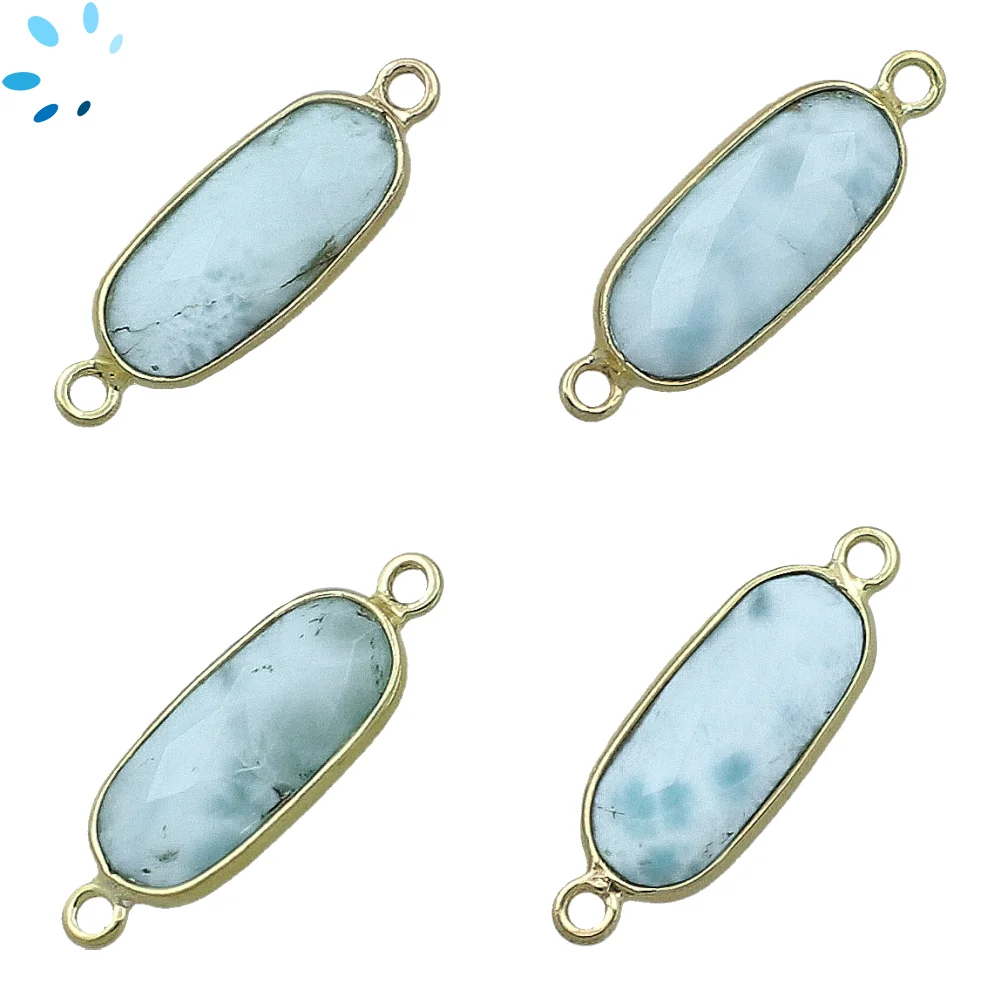 Larimar Rectangle Bezel Connector 16x7 - 18x8mm - 18k Gold Plated Sterling Silver - Set of 4