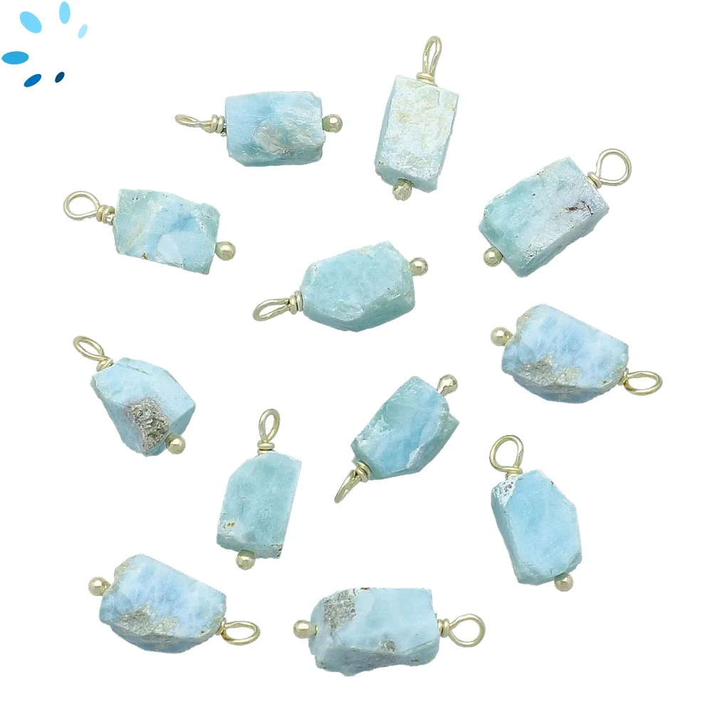 Larimar Rough Bezel Charm Pendant 8x5 - 10x7mm - 18k Gold Plated Sterling Silver - Set of 4