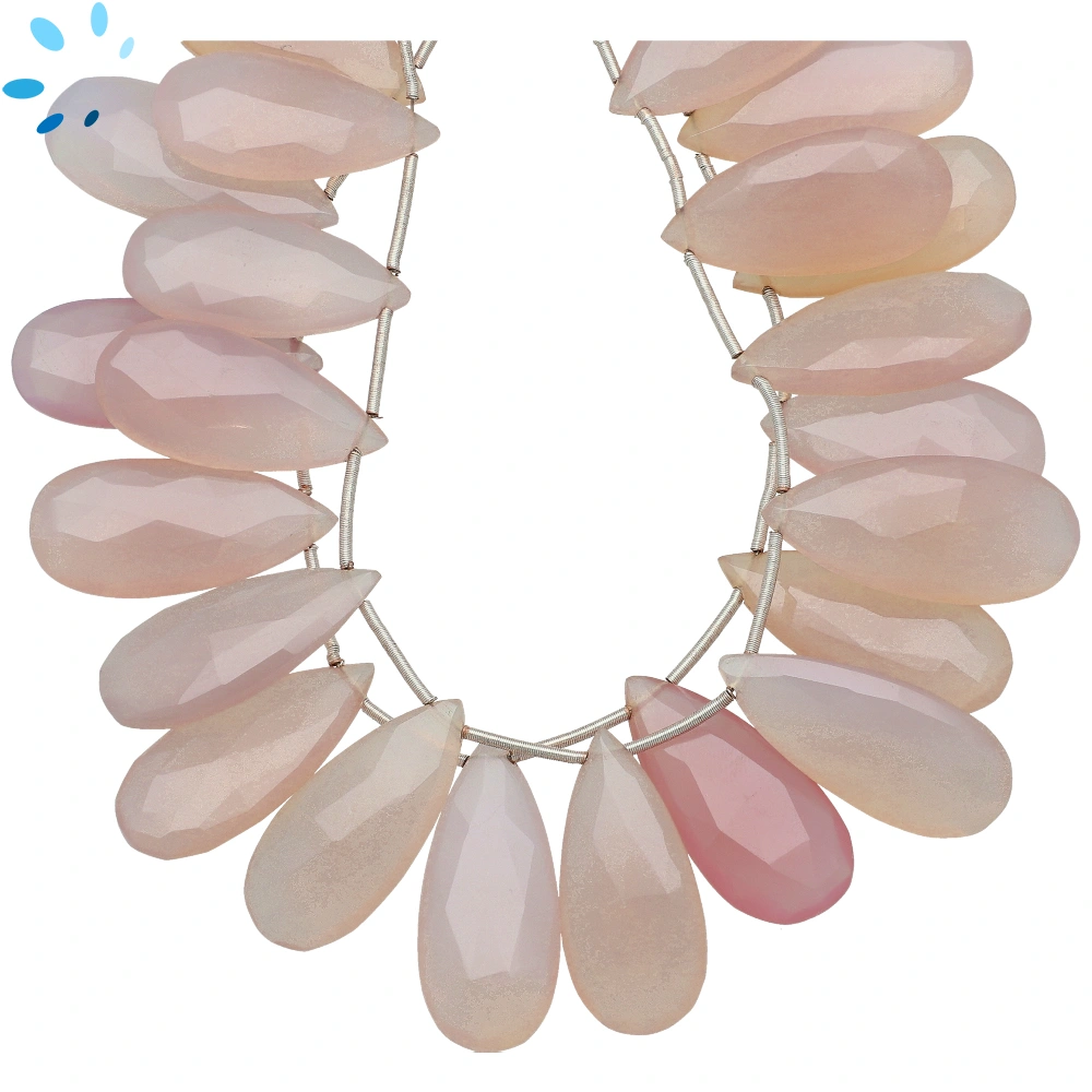 Lavender Chalcedony Faceted Long Pear Top Drilled Beads 26x11mm - 8 Inch Strand 