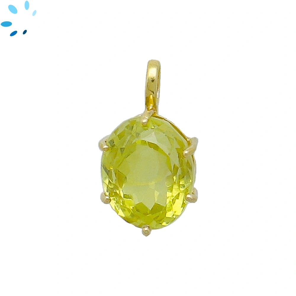 Lemon Quartz Oval Prong-Set Pendant Charm 16x12mm - 18k  Gold Plated Sterling Silver - 1 Piece