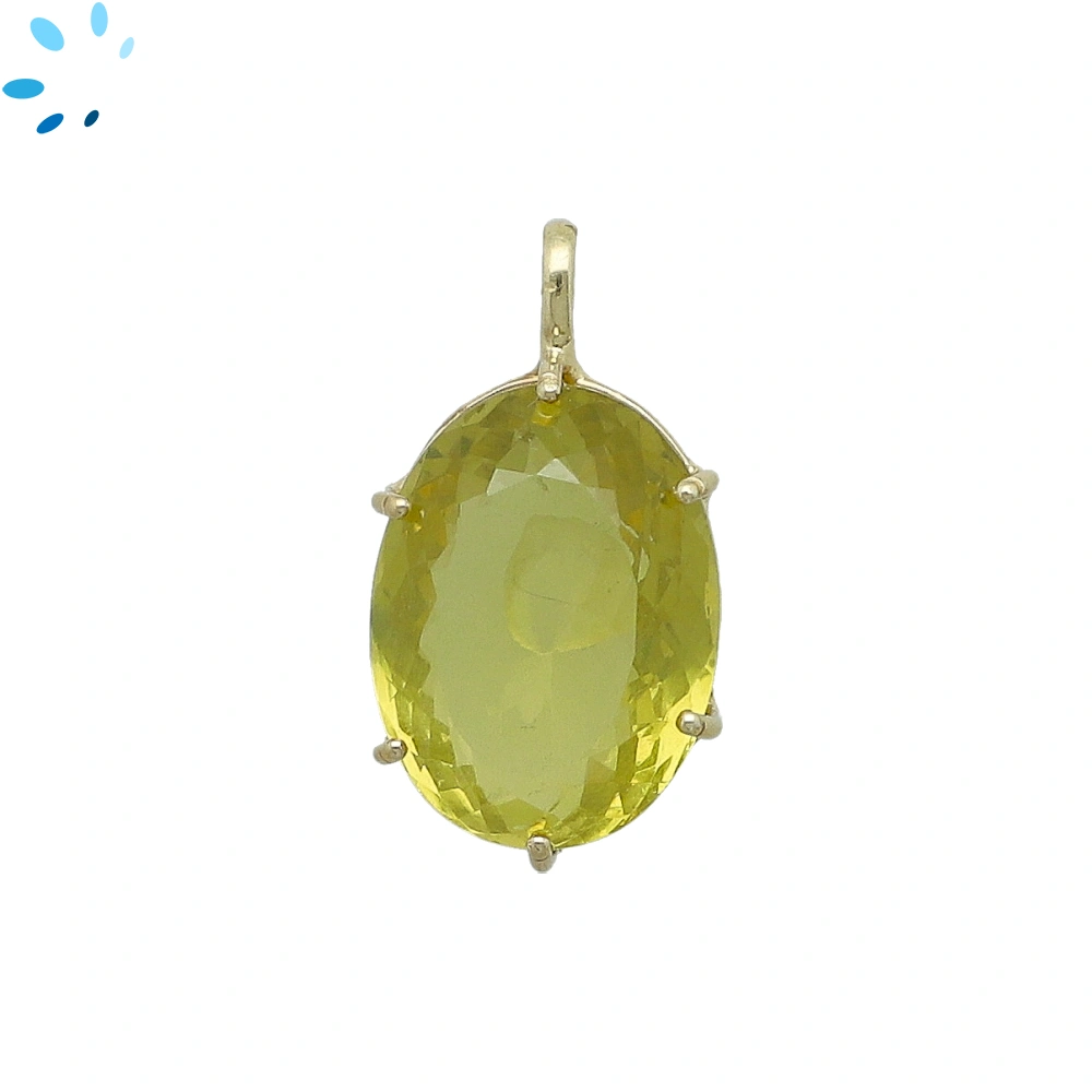 Lemon Quartz Oval Prong-Set Pendant Charm 23x15mm - 18k Gold Plated Sterling Silver - 1 Piece