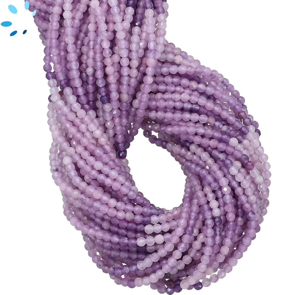 Lepidolite Faceted Round Top to Bottom Drilled Beads 2mm - 14 Inch Strand