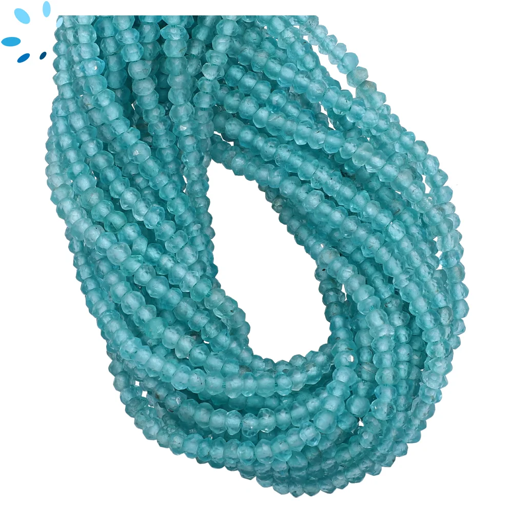 Light Blue Apatite Faceted Rondelle Center Drilled Beads 3.5 - 4mm - 13 Inch Strand
