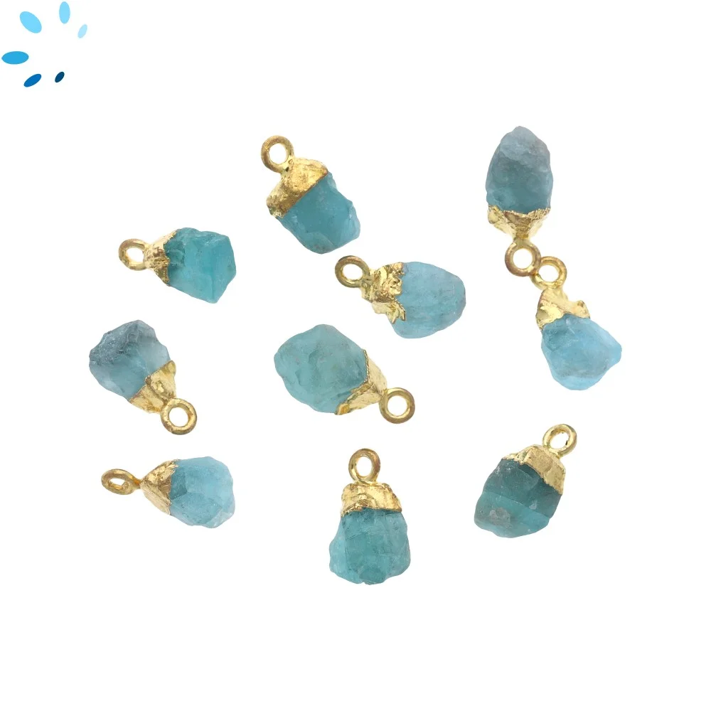 Light Blue Apatite Rough Charm Pendant 8x5mm - 10x7mm 18k Gold Electroplated - Set of 4