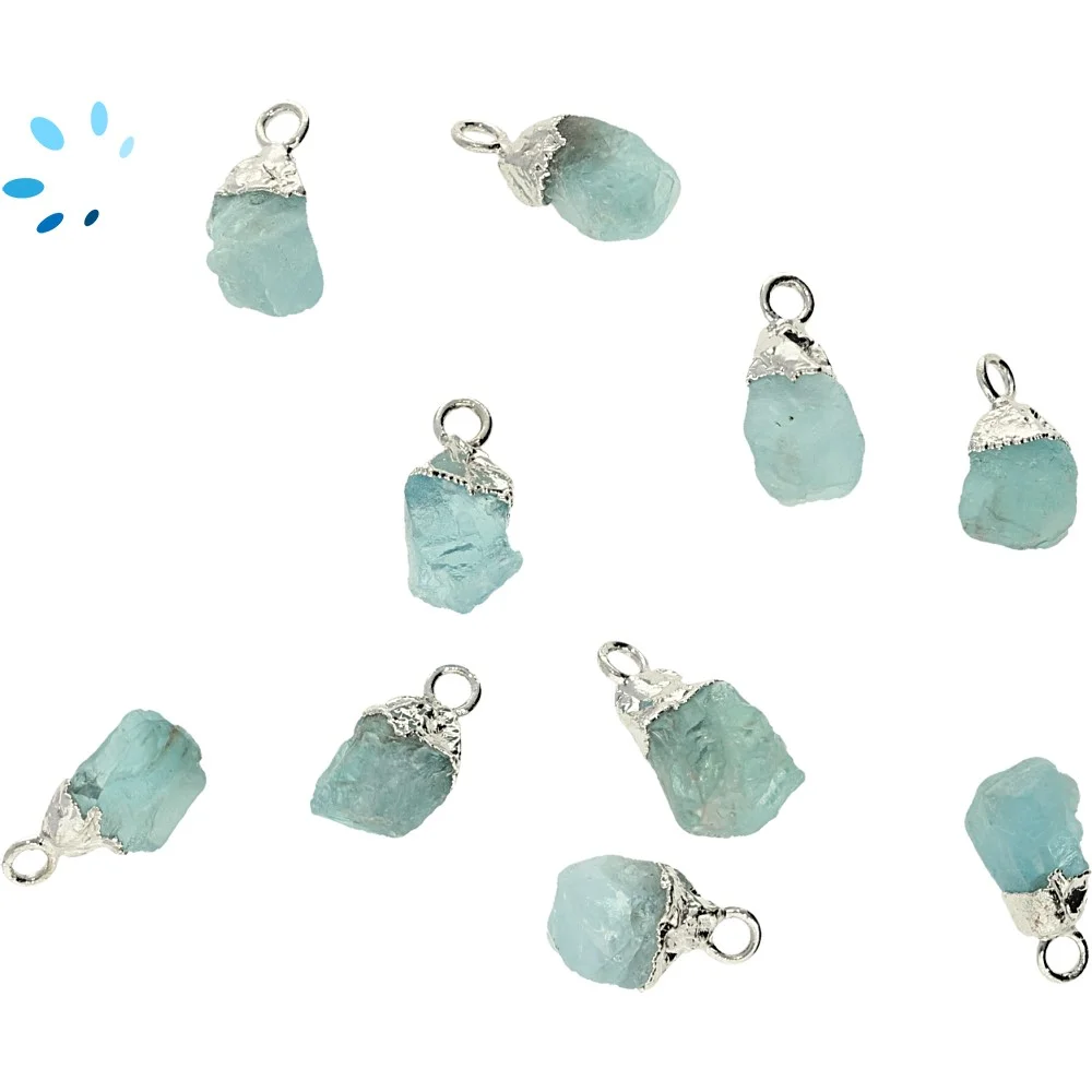 Light Blue Apatite Rough Pendant Charm 8x5 - 10x7mm Silver Electroplated - Set of 4