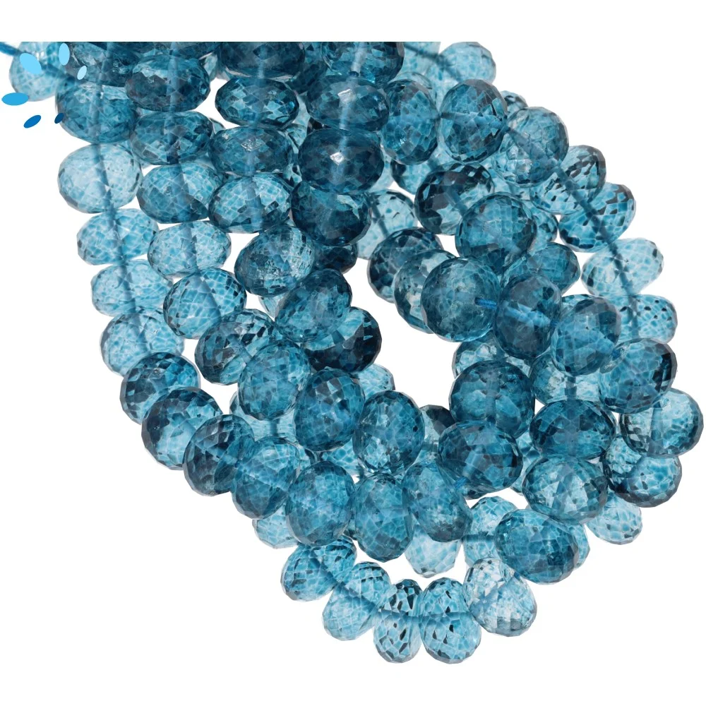 London Blue Quartz Faceted Rondelle Center Drilled Beads 7mm - 14 Inch Strand