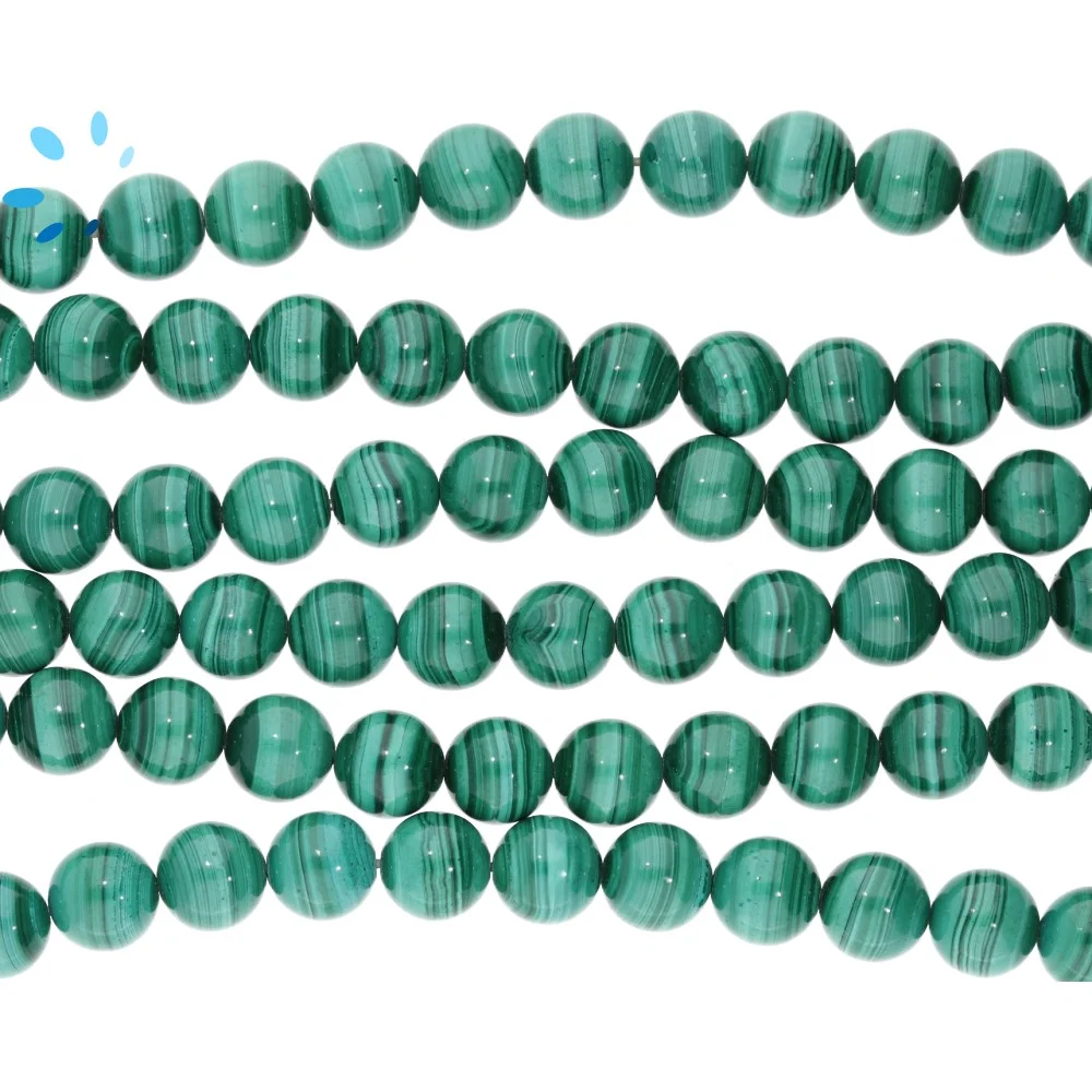 Malachite Smooth Round Top to Bottom Drilled Beads 8mm - 14 Inch Strand