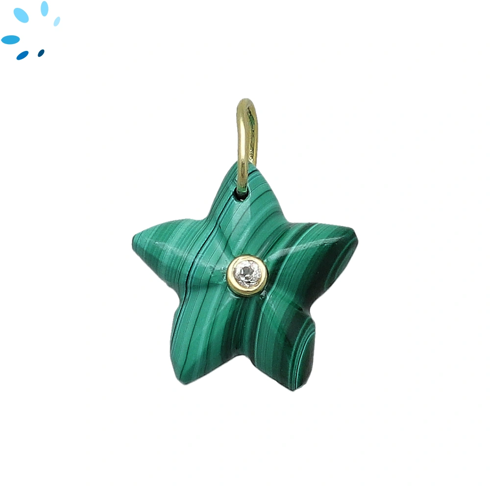 Malachite  & White Topaz Starfish Inlay Pendant Charm 15-16mm - 18k Gold Plated Sterling Silver -  Set of 2