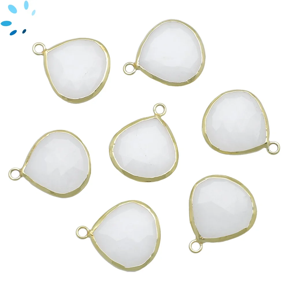 Milky Quartz Heart Bezel Pendant Charm 19mm - 18k Gold Plated Sterling Silver - Set of 2