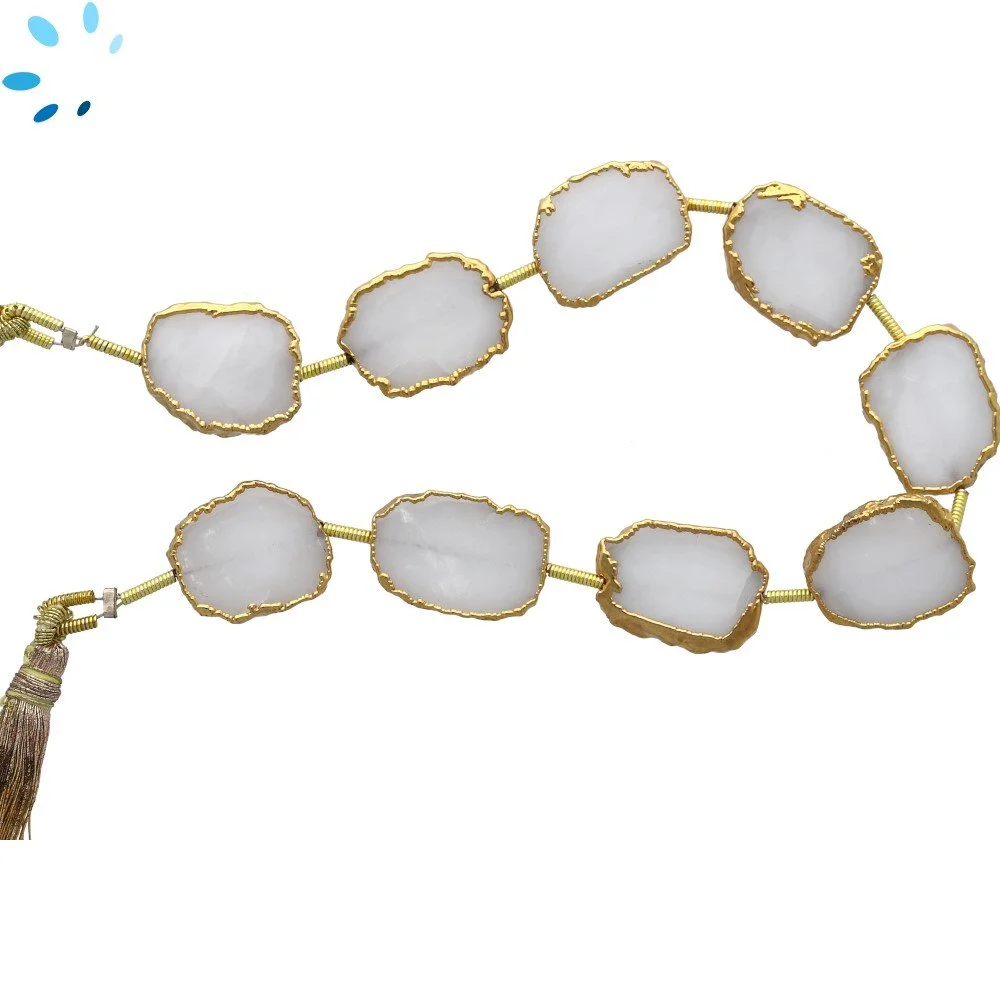 Milky Quartz Top to Bottom Drilled Slice Beads 14x10 - 16x12mm - 18k Gold Electroplated