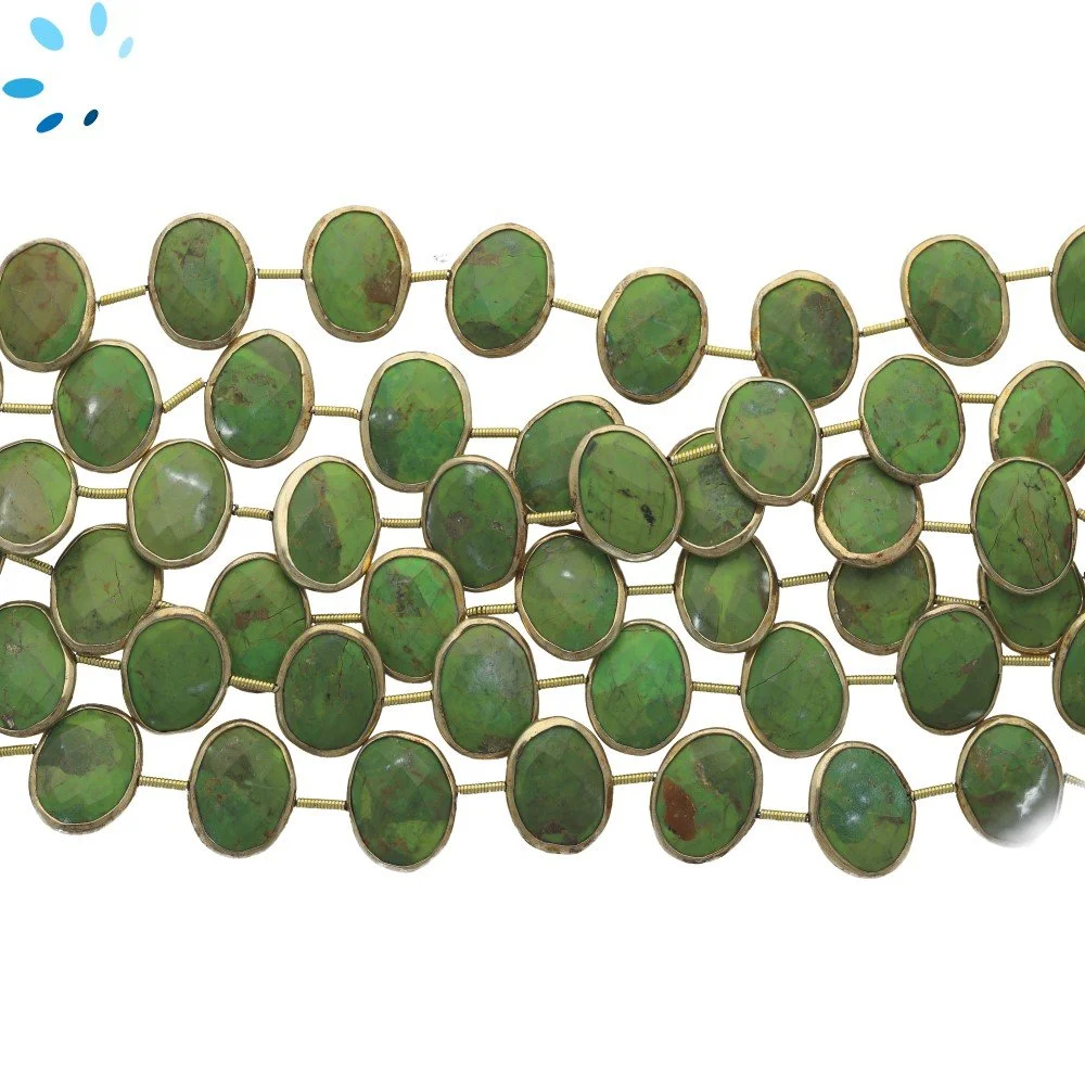 Mohave Green Turquoise Faceted Nuggets Bezel Set Beads 15x12mm Center Drilled - 18k Gold Plated Sterling Silver