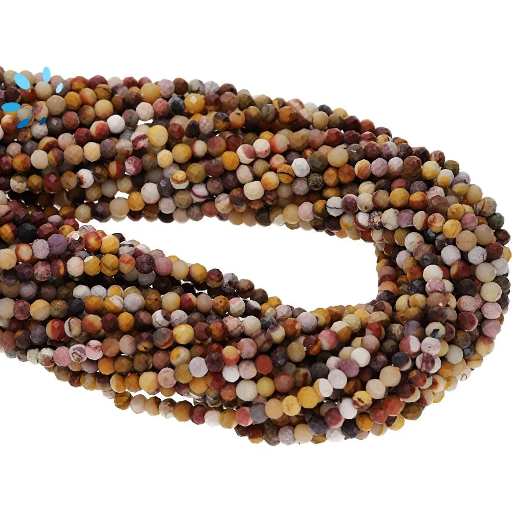 Mookaite Faceted Round Top to Bottom Drilled Beads 3mm - 14 Inch Strand