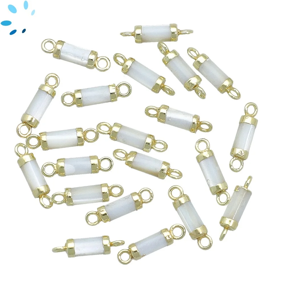 Mother of Pearls Barrel Connector  8x3mm 18k Gold Electroplated - Set of 4