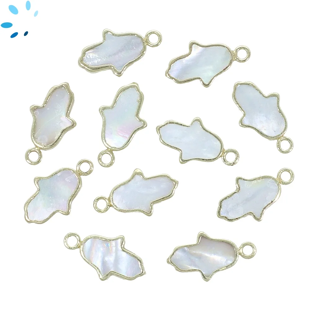 Mother of Pearls Fancy Shape Charm Pendant 14x10mm 18k Gold Electroplated - Set of 4