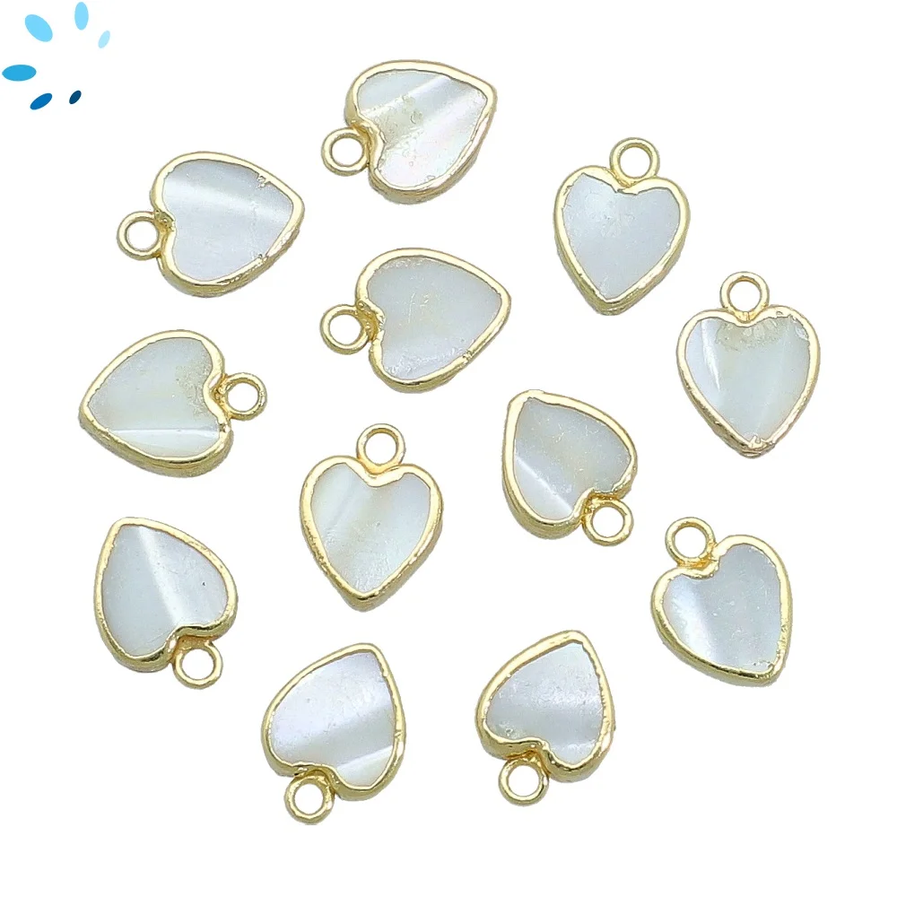 Mother of Pearls Heart Pendant Charm 8mm 18k Gold Electroplated - Set of 4