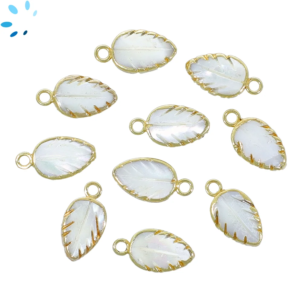 Mother of Pearls Leaf Pendant Charm 12x8mm 18k Gold Electroplated - Set of 4