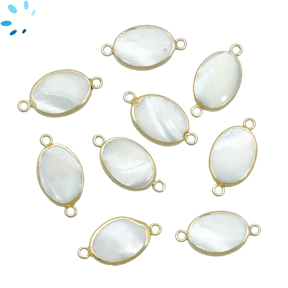 Mother of Pearls Oval Connector 14x10mm 18k Gold Electroplated - Set of 4