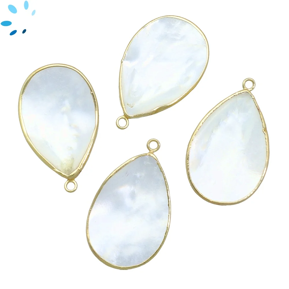 Mother of Pearls Pear Charm Pendant 35x25mm 18k Gold Electroplated - By Piece