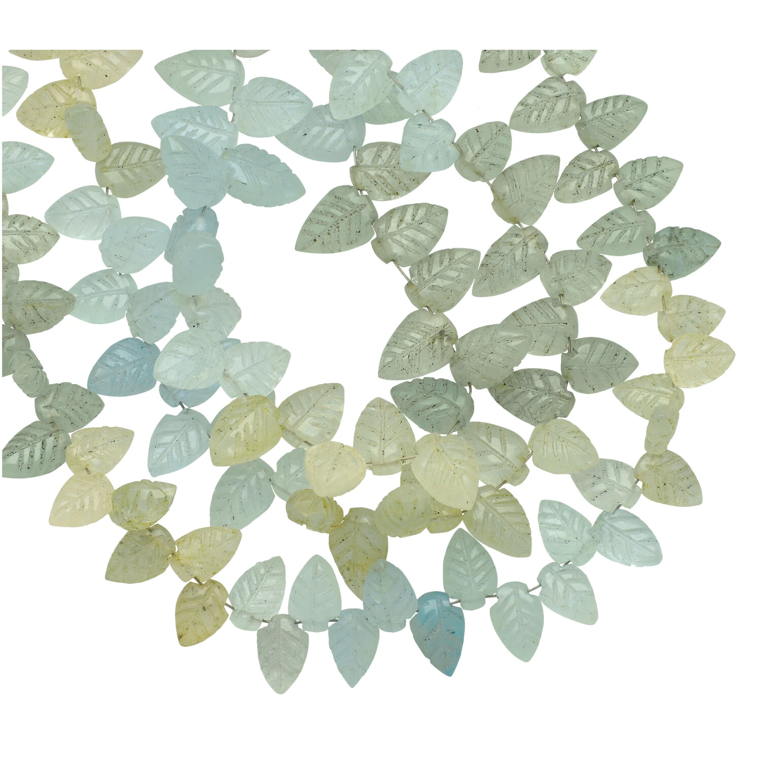 Multi Color Aquamarine Carved Leaf Top Drilled Beads 10x6mm - 8 Inch Strand