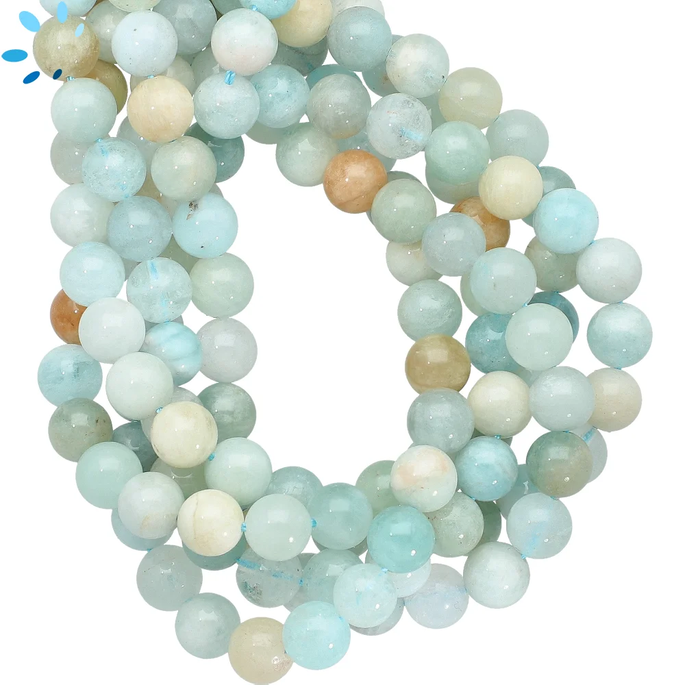 Multi Color Aquamarine Smooth Round Top to Bottom Drilled Beads 8mm - 14 Inch Strand