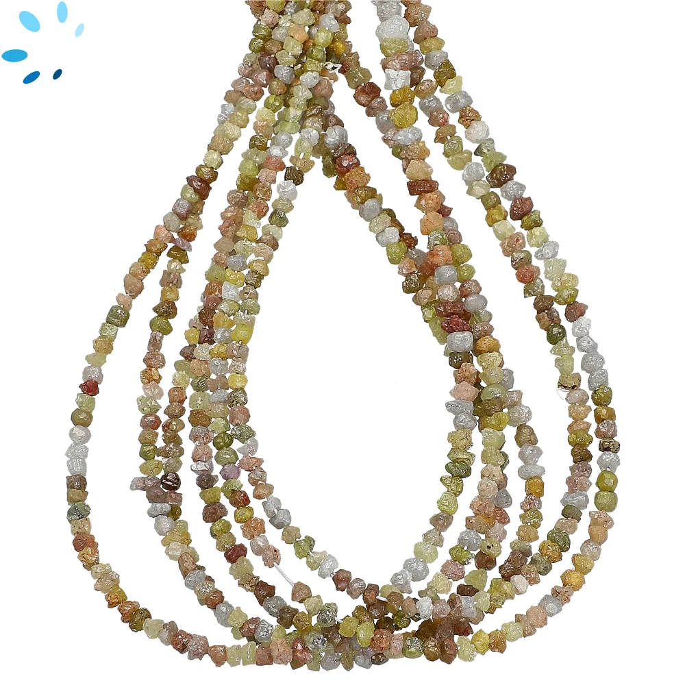 Multi Color Diamond Smooth Rough Center Drilled Beads 2mm - 14 Inch Strand
