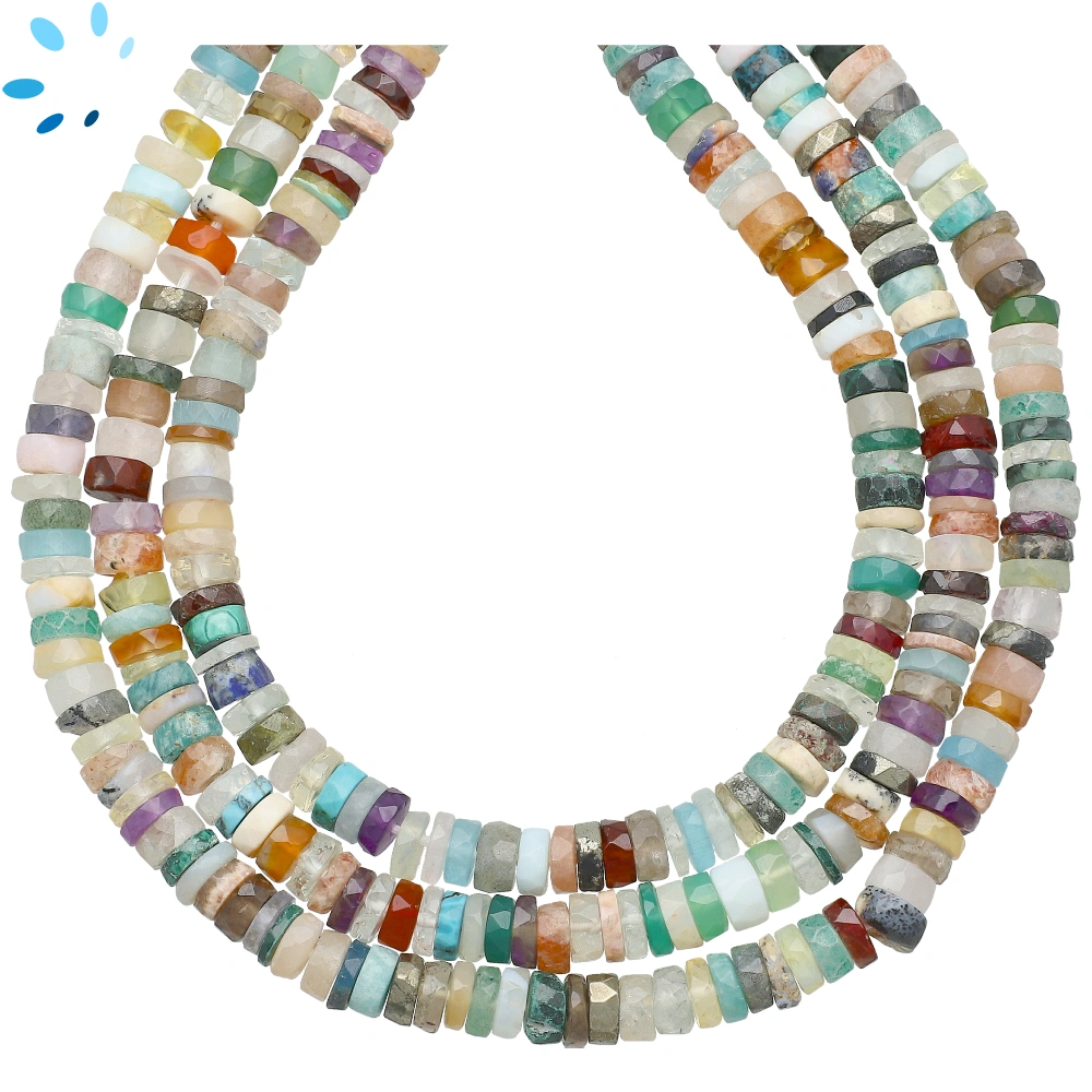 Multi Gemstone Faceted Heishi Center Drilled Beads 6mm - 13 Inch Strand