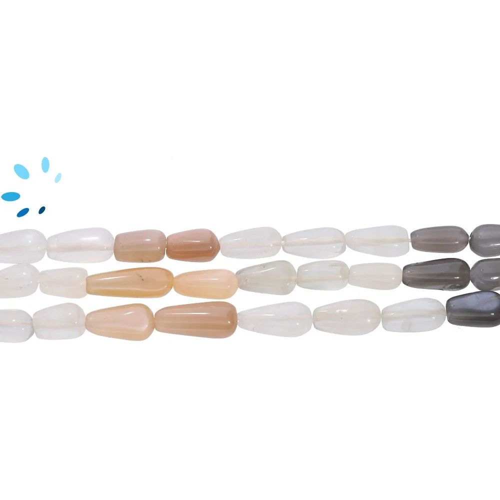 Multi Moonstone Smooth Drop Top to Bottom Drilled Beads 9x5mm - 14 Inch Strand