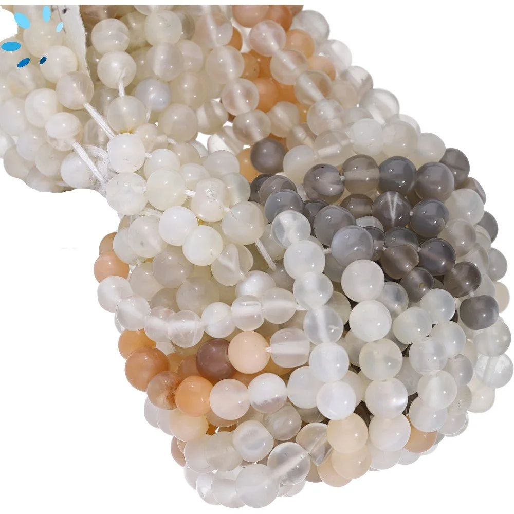 Multi Moonstone Smooth Round Top to Bottom Drilled Beads 4mm - 14 Inch Strand