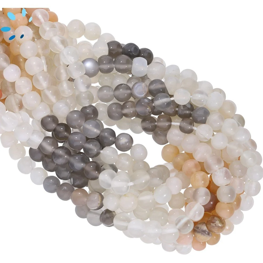 Multi Moonstone Smooth Round Top to Bottom Drilled Beads 6mm - 14 Inch Strand