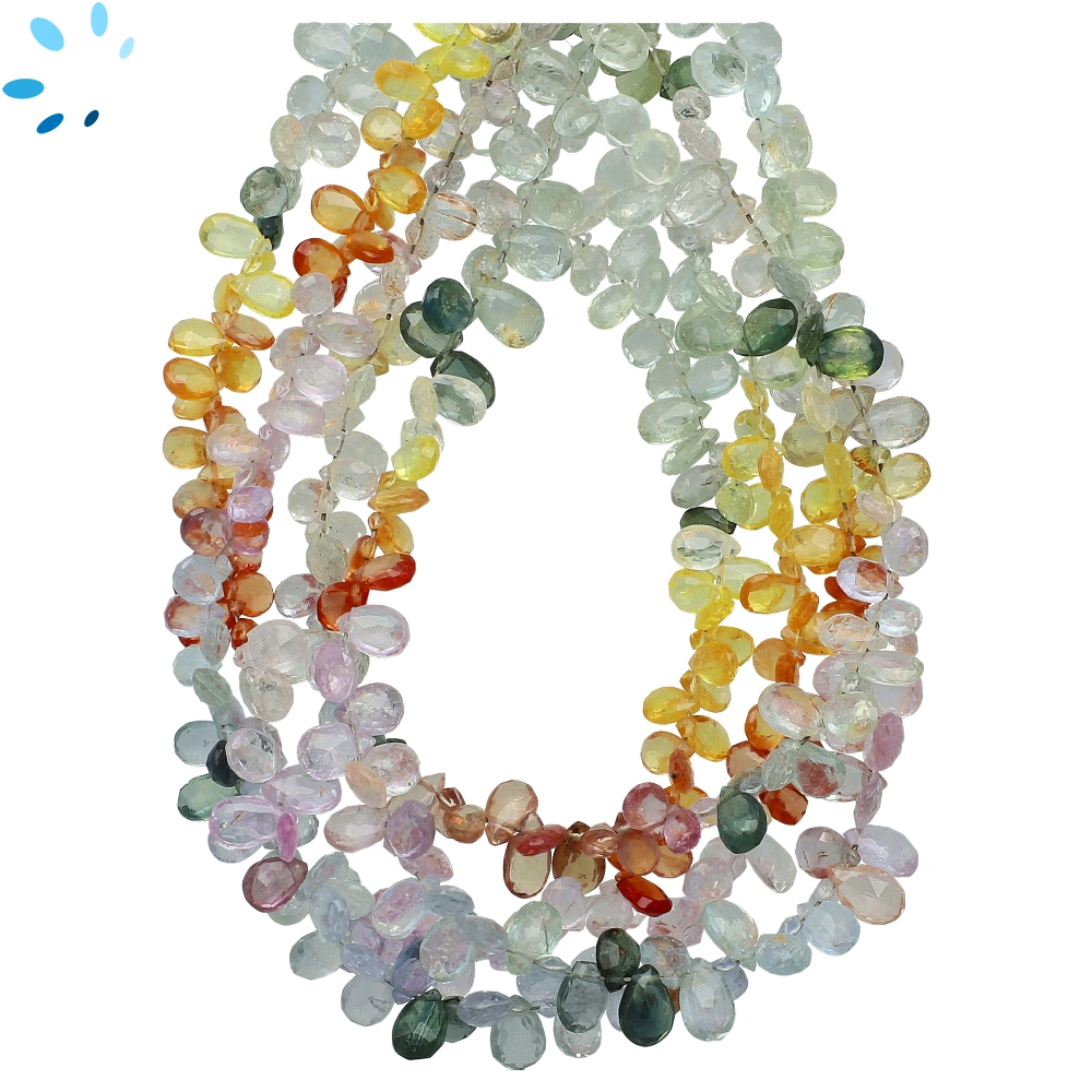 Multi Sapphire Faceted Pear Top Drilled Beads 6x4mm - 8 Inch Strand