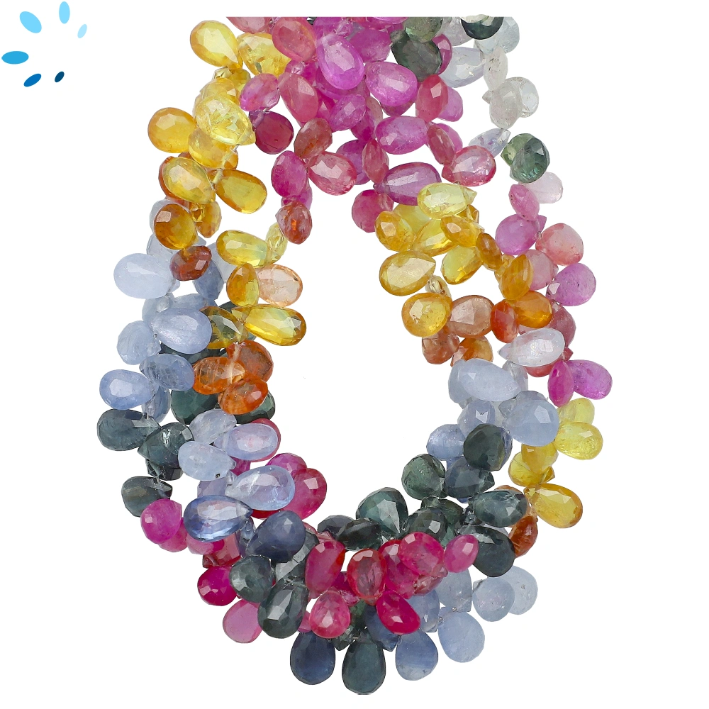 Multi Sapphire Faceted Pear Top Drilled Beads 7x5mm - 8 Inch Strand