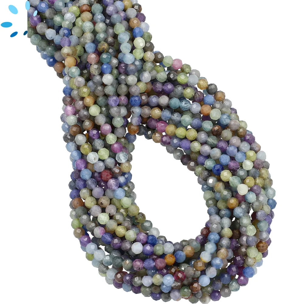 Multi Sapphire Faceted Round Beads 3mm - 14 Inch Strand