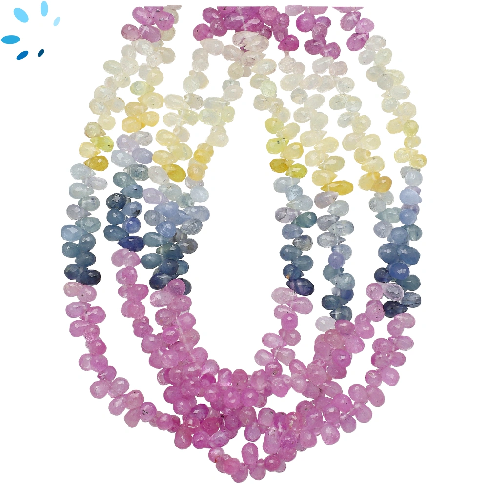 Multi Sapphire Faceted Top Drilled Drop Beads 3x2-4x3mm - 18 Inch Strand