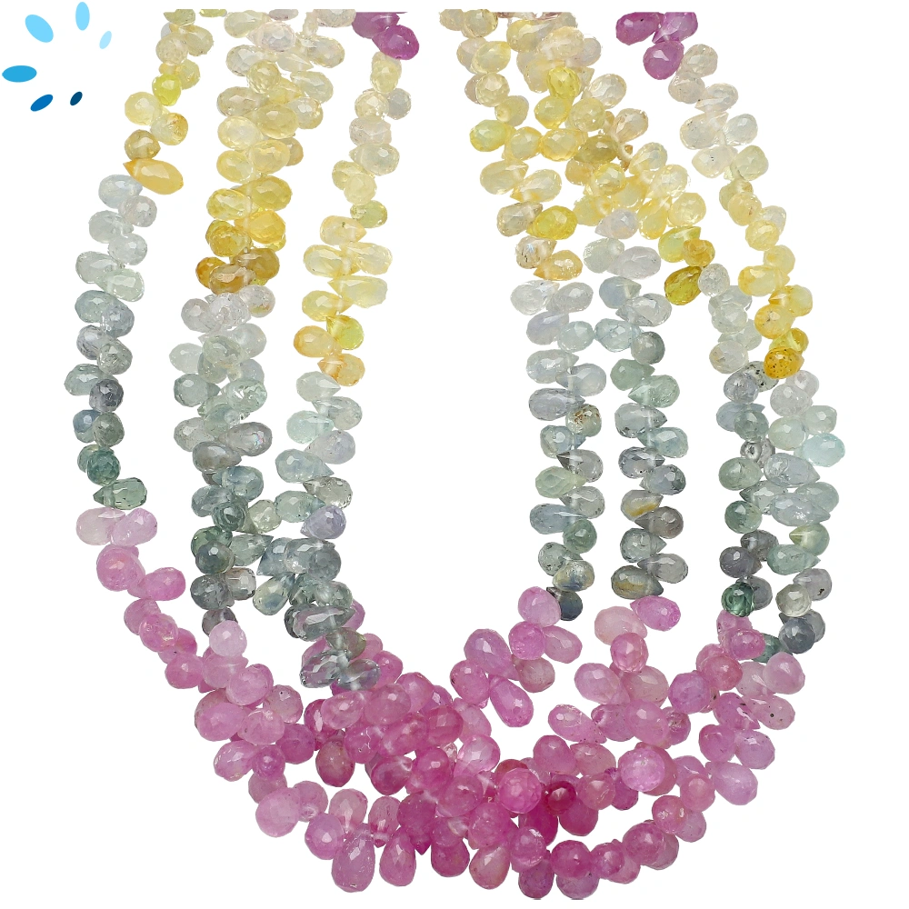 Multi Sapphire Faceted Top Drilled Drop Beads 3x4-5x3mm - 18 Inch Strand
