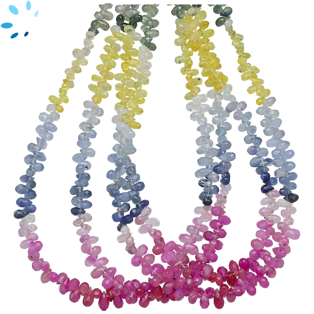 Multi Sapphire Faceted Top Drilled Drop Beads 4x2-5x3mm - 18 Inch Strand