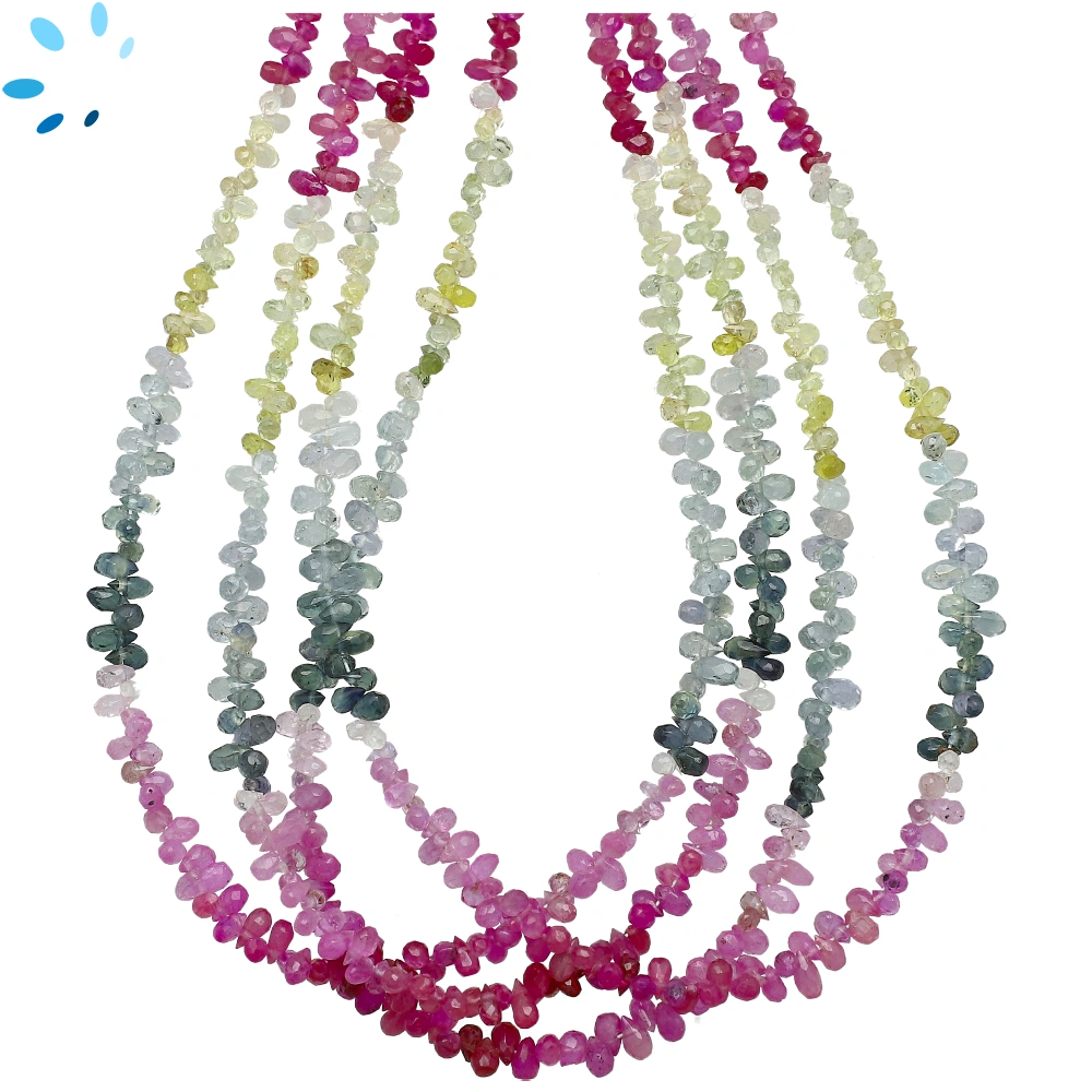 Multi Sapphire Faceted Top Drilled Drop Beads 4x2mm - 18 Inch Strand