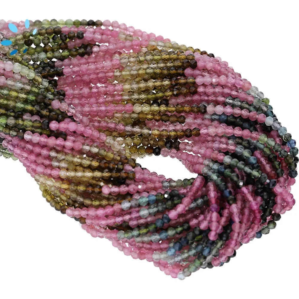 Multi Tourmaline Faceted Round Beads 2.5mm - 14 Inch Strand