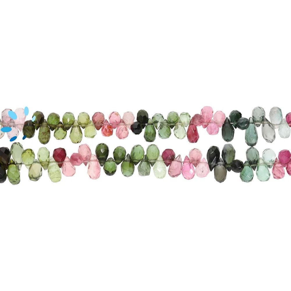 Multi Tourmaline Faceted Teardrop Top Drilled Beads 5x3mm - 8 Inch Strand