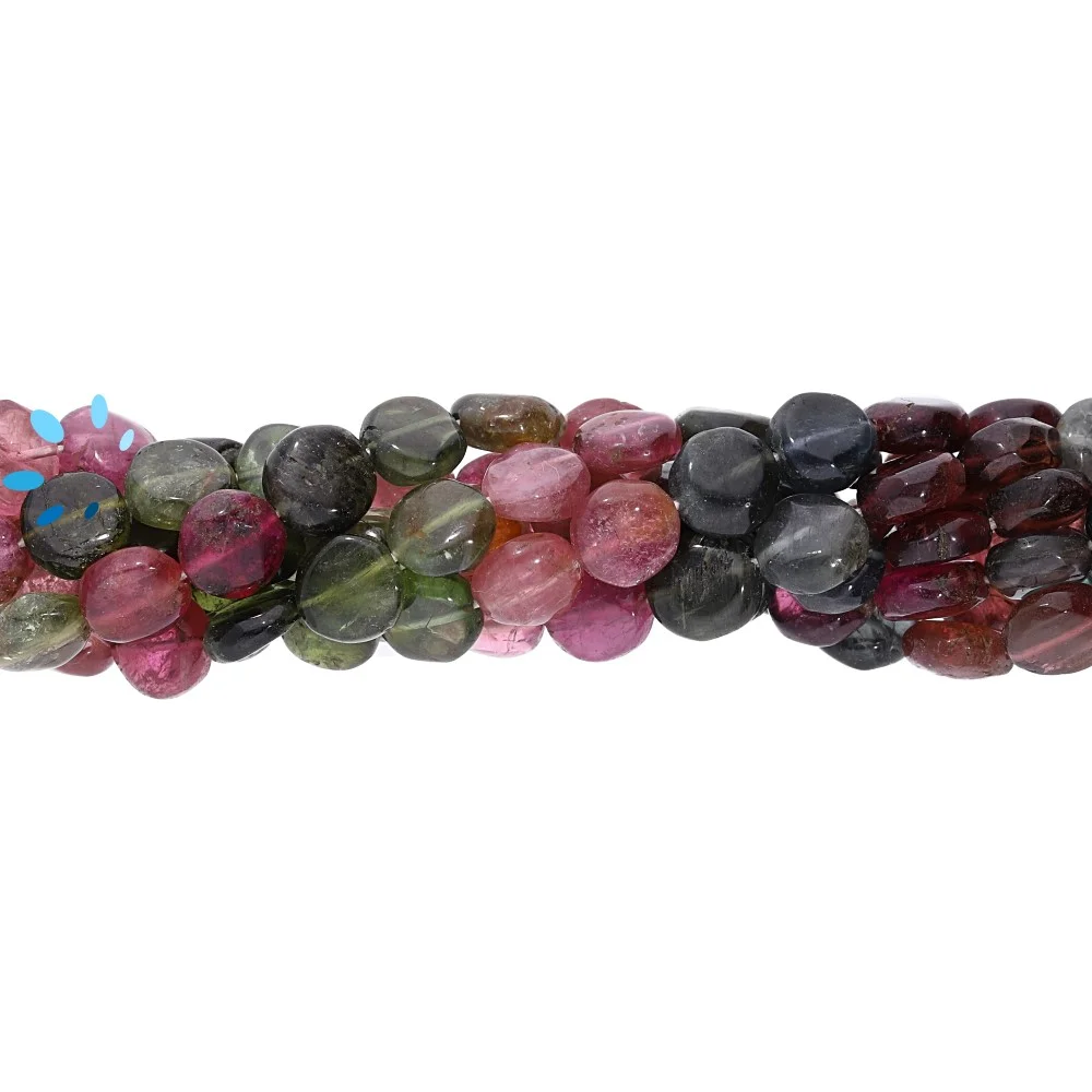 Multi Tourmaline Smooth Coin Top to Bottom Drilled Beads 7mm - 14 Inch Strand