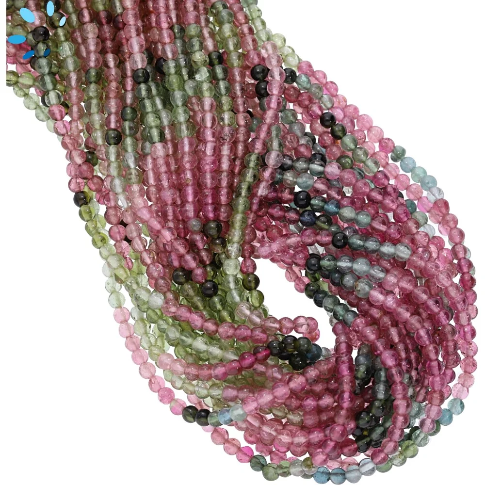 Multi Tourmaline Smooth Round Beads 2mm - 14 Inch Strand